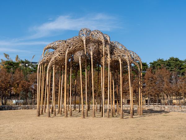 허전한 서울식물원 주제정원의 겨울 풍경을 채우는 박봉기 작가의 ‘호흡’, 자연과 사람을 잇고 함께 호흡한다는 의미를 담았다.