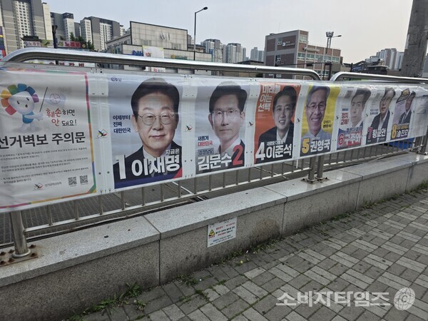 경기 고양시 삼송역 입구에 설치된 선거벽보
